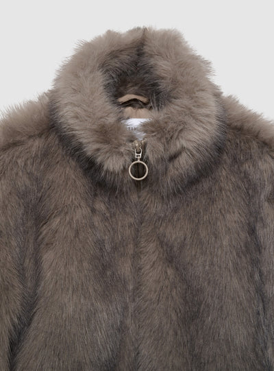 Bomber effetto pelo lungo con zip