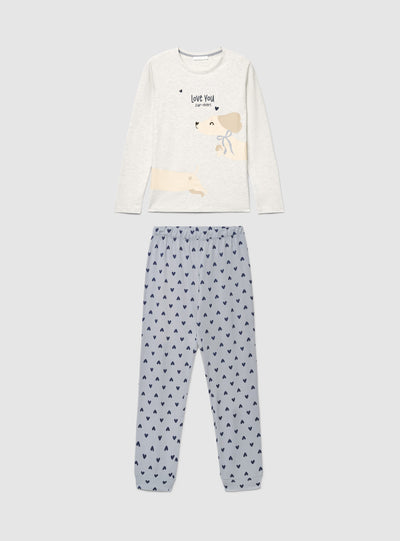 Set pigiama due pezzi con stampa cane e cuori