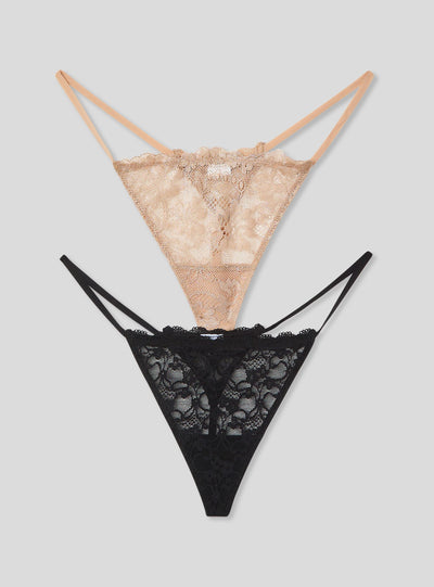 Pack of 2 sparkling lace T-string thongs
