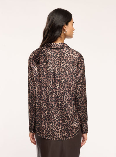 Camicia ampia in satin con stampa animalier