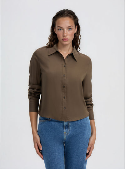Camicia crop a tinta unita