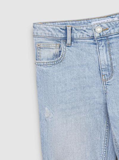 Jeans chiari a zampa con strappi