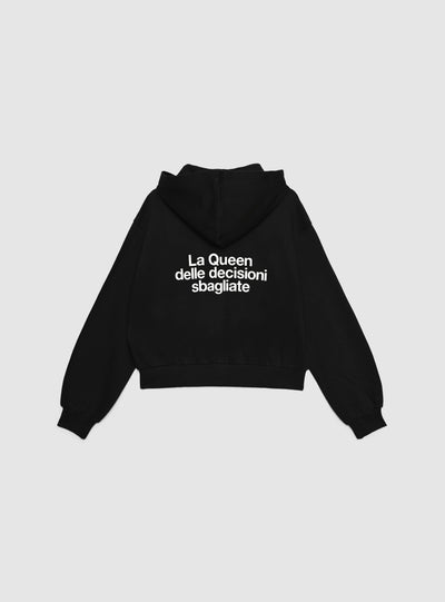 Felpa crop con cappuccio e zip con scritte