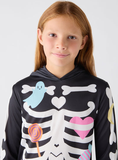Costume Halloween con stampa scheletro e maschera