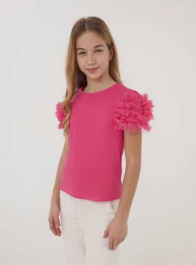 T-shirt con balze in tulle