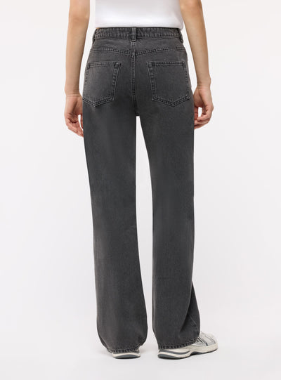 Jeans straight a vita alta tinta unita