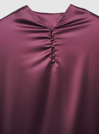 Camicia in satin con collo coreano e arriccio