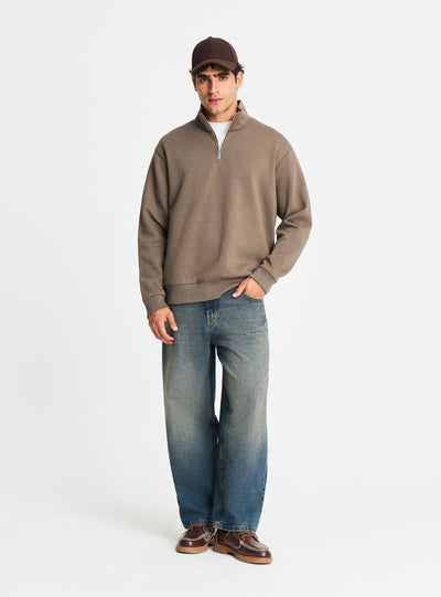 Felpa con collo alto e mezza zip