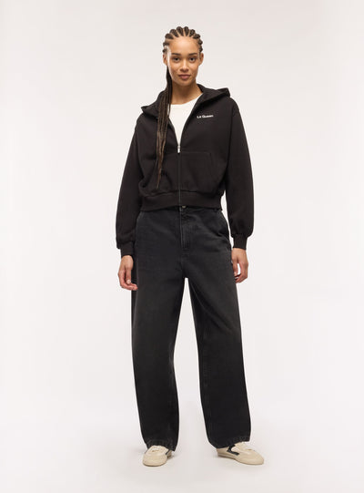 Felpa crop con cappuccio e zip con scritte