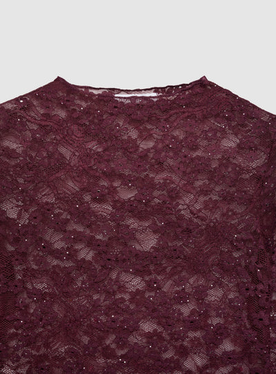 Langärmeliges T-Shirt aus Spitze mit Pailletten