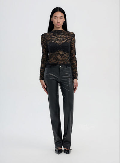Long-sleeve lace T-shirt with sequins
