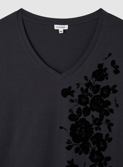 T-shirt con scollo a V e stampa floreale