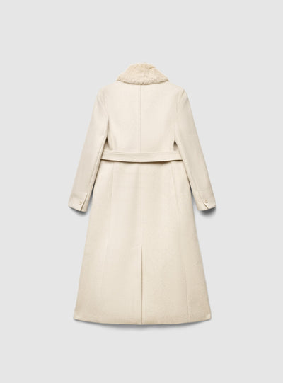 Cappotto lungo con collo in pelo sintetico e cintura