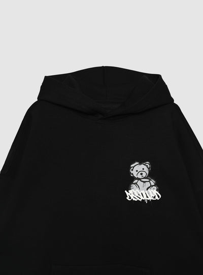 Felpa boxy con cappuccio e stampa orsetto