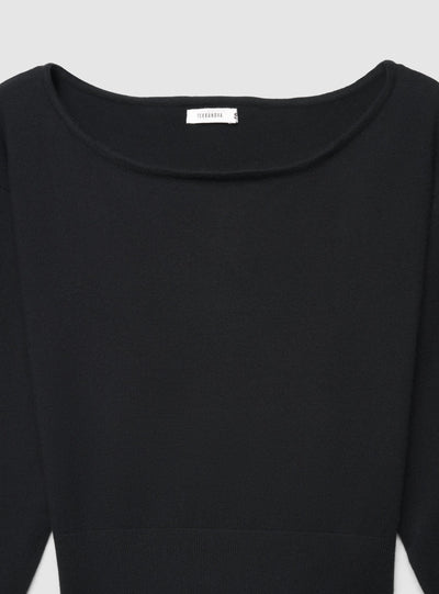 Maglia con spalle scoperte asimmetrica a tinta unita