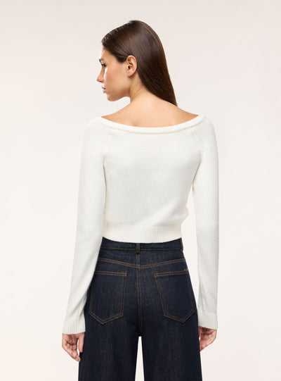 Maglia crop con scollo a V e spalle scoperte