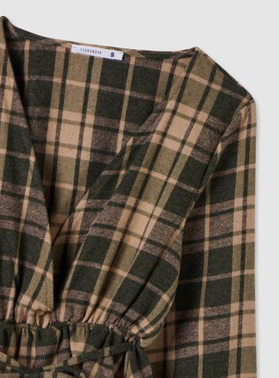 Camicia incrociata a quadri con coulisse