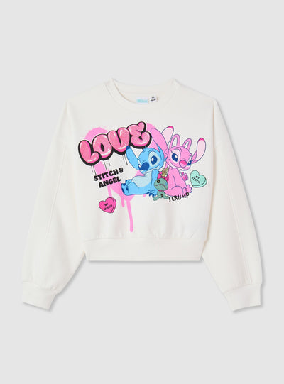 Felpa crop con stampa Stitch® e Angel®