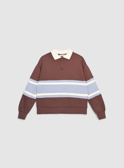 Felpa con colletto polo a righe