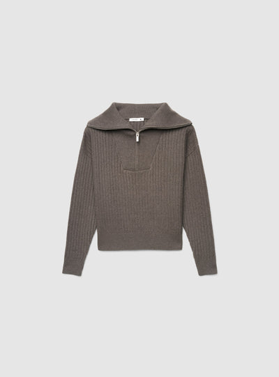 Maglia a coste con zip al collo