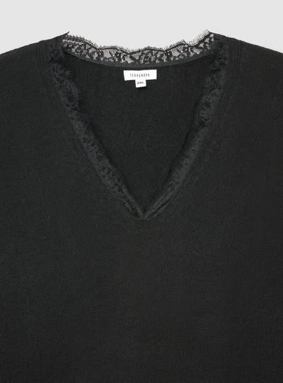 V-neck top with lace inserts