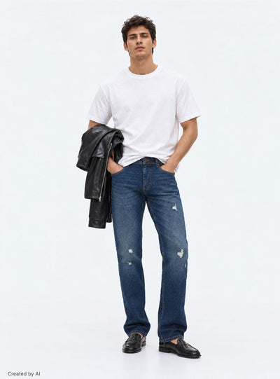 Jeans regular scuri con piccoli strappi