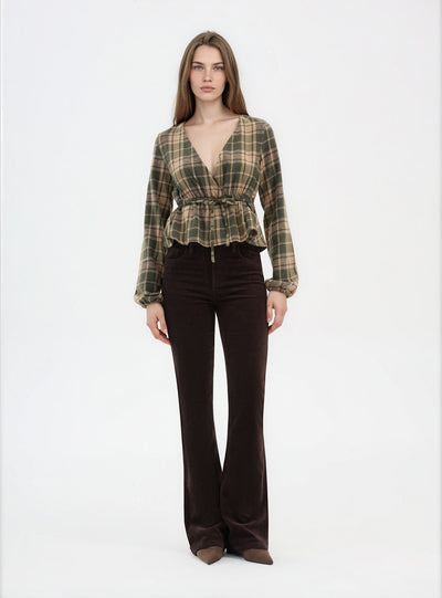 Camicia incrociata a quadri con coulisse