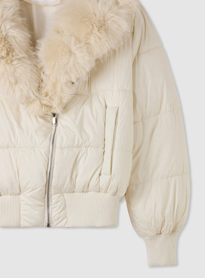 Bomber imbottito con collo in pelliccia sintetica