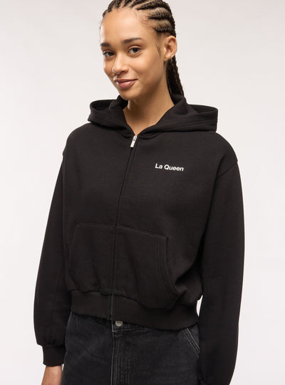 Felpa crop con cappuccio e zip con scritte