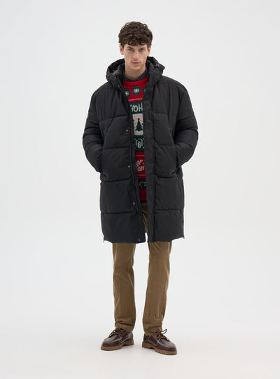 Long padded jacket with hood
