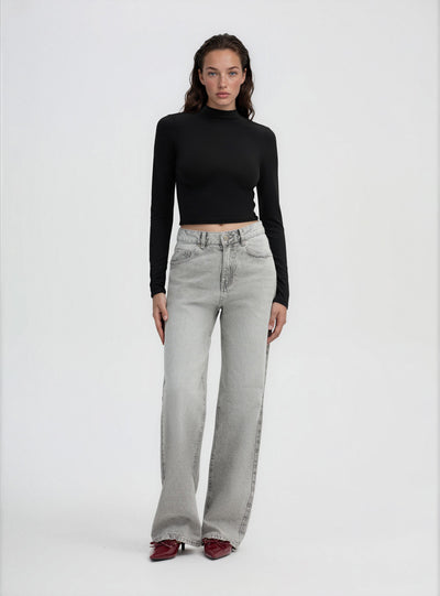 T-shirt crop a lupetto tinta unita