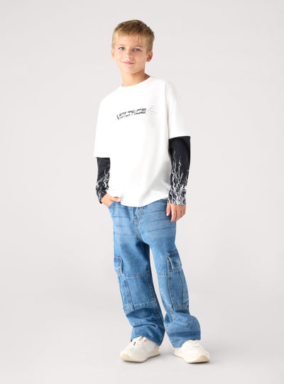 T-shirt a maniche lunghe con stampa fulmini
