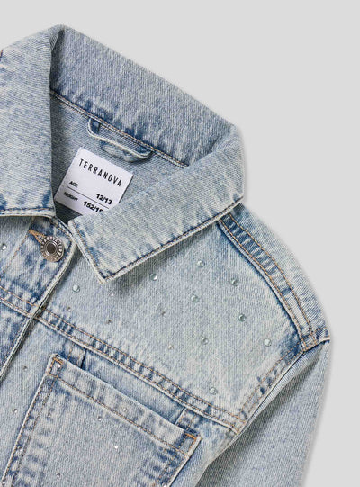 Giacca crop di jeans con strass