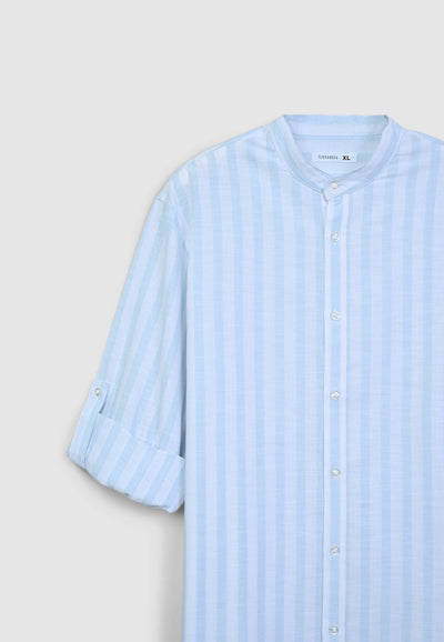 Camicia coreana a righe in misto lino