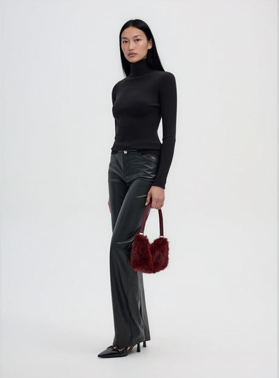 Solid colour ribbed turtleneck sweater