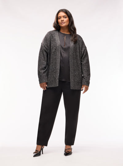 Cardigan aperto con micro paillettes