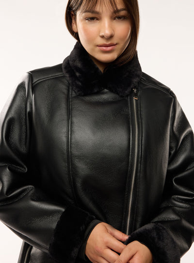 Jacket with plush-effect collar and zip