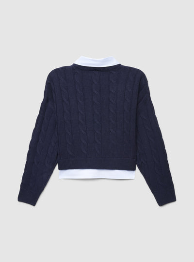 Maglia con trecce e collo camicia