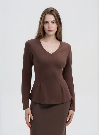 T-shirt a maniche lunghe con scollo a V