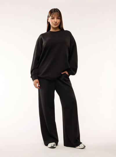 Pantaloni tuta wide leg a tinta unita