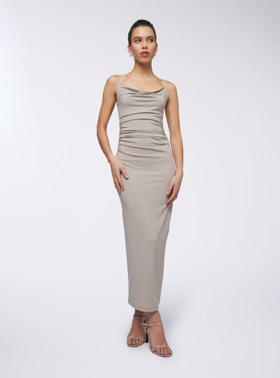 Robe longue avec décolleté en gouttière uni
