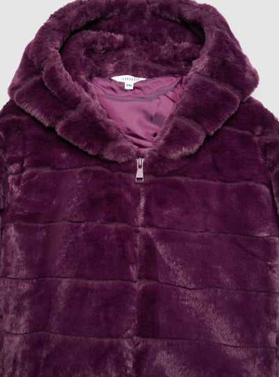 Giacca corta con cappuccio e zip effetto peluche