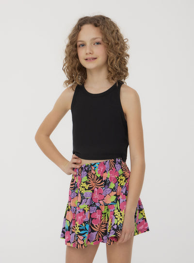 Multicoloured patterned skirt with ruching