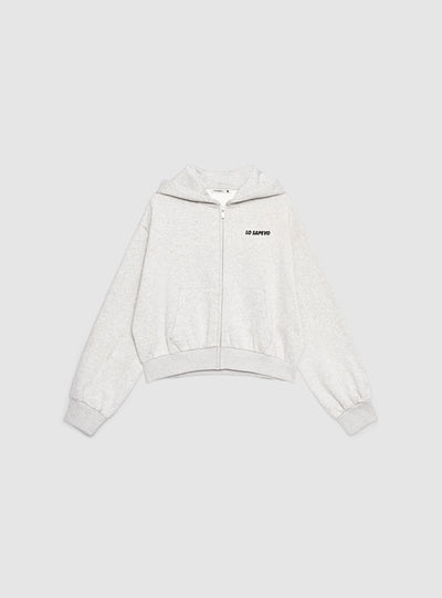 Felpa crop con cappuccio e zip con scritte