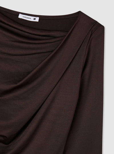 T-shirt manica lunga drappeggiata a tinta unita