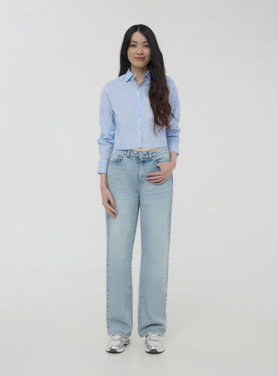Camicia crop in popeline a righe