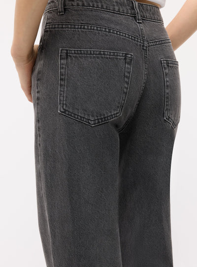 Jeans straight a vita alta tinta unita