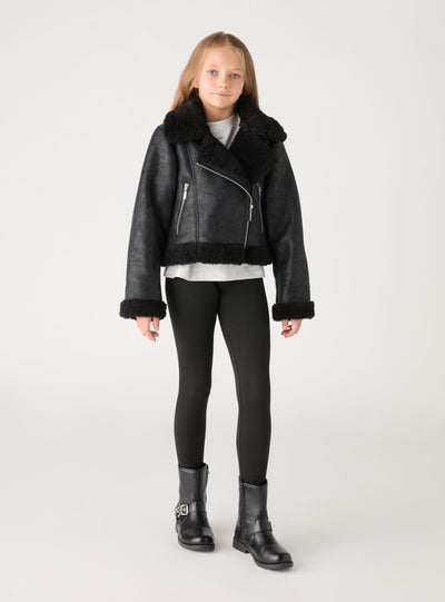 Biker jacket with shearling-effect collar