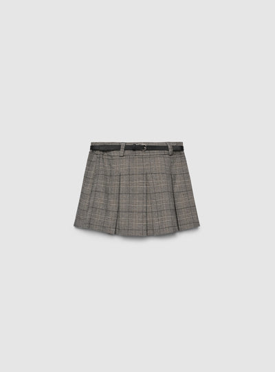 Skort plissettato fantsia quadri con cintura