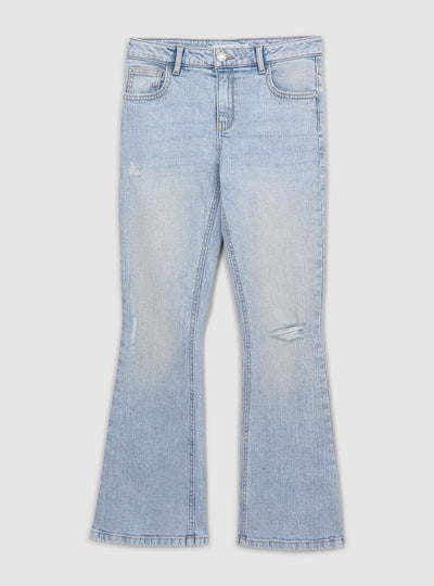 Jeans chiari a zampa con strappi